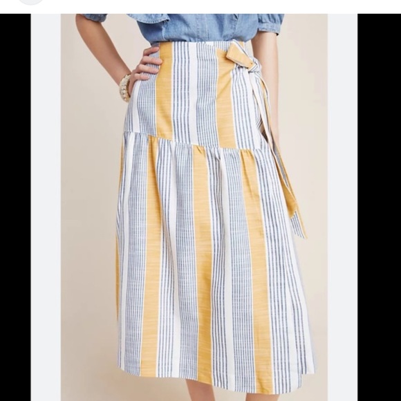 Mauve Anthropologie Laura wrap stripe midi skirt - Picture 2 of 6